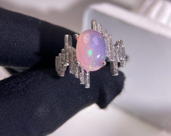 Art Deco Opal Cabochon Ring in Sterling Silver