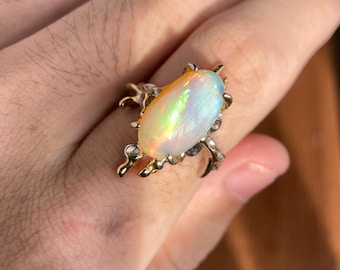 Sterling Silver 18K Gold Vermeil Opal Ring - Talon Claw Setting