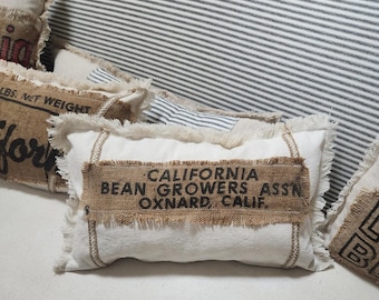 Vintage California Agri Sack Pillow Cover Oxnard Lumbar Farmhouse Textile