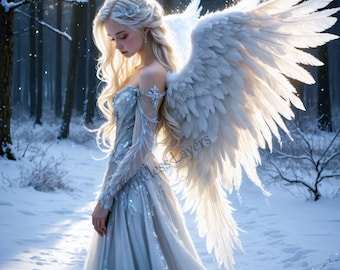 Frosted Celestial Collection – Nordic Fantasy Digital Art Prints | Winged Beings, Couples, Warriors & Maidens