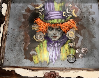 Hand-Painted Mixed Media Art • Mad Hatter “Timekeeper’s Spell” • Steampunk Wonderland Decor • Timeless Layers