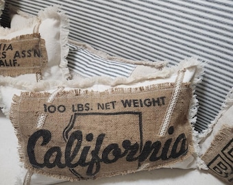California Agri Sack Pillow Cover Vintage Net Weight Lumbar Farmhouse Decor