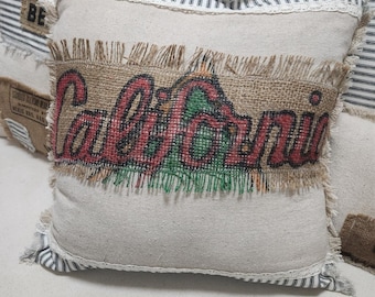 Funda de almohada vintage de California Agri Sack cuadrada con decoración textil de granja