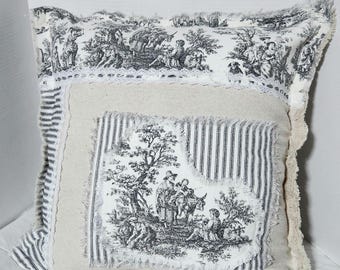Funda de almohada estilo toile campestre francés / Almohada decorativa de rayas rústicas
