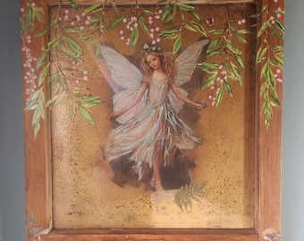 Woodland Fairy Mixed Media Art – Hand-Painted Antique Window