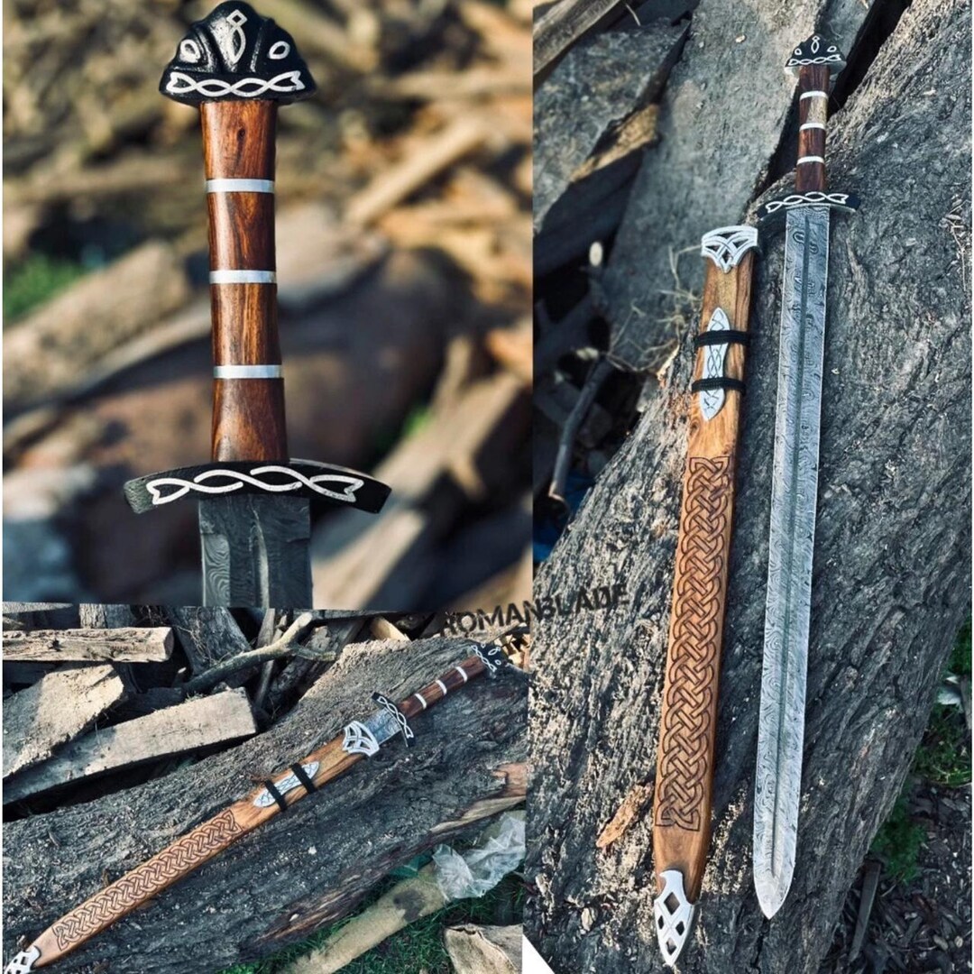 Viking Ritual Sword Hand-forged Damascus Steel Viking Sword: Norse Knot Scabbard, Medieval ...
