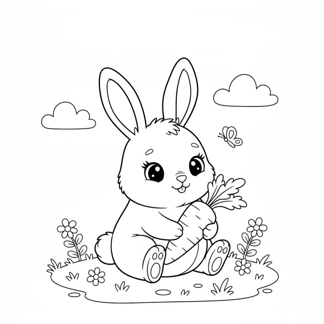 Bunny With Carrot Coloring Page for Kids - Etsy