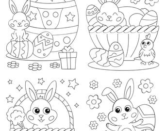 Happy Easter Bunny & Eggs Coloring Pages