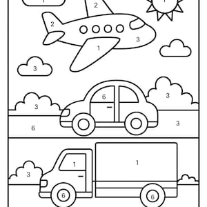 Vehicles Color-by-Number Coloring Page