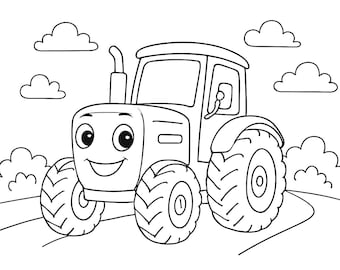 Blue Tractor Driving Toward Us – Coloring Pages