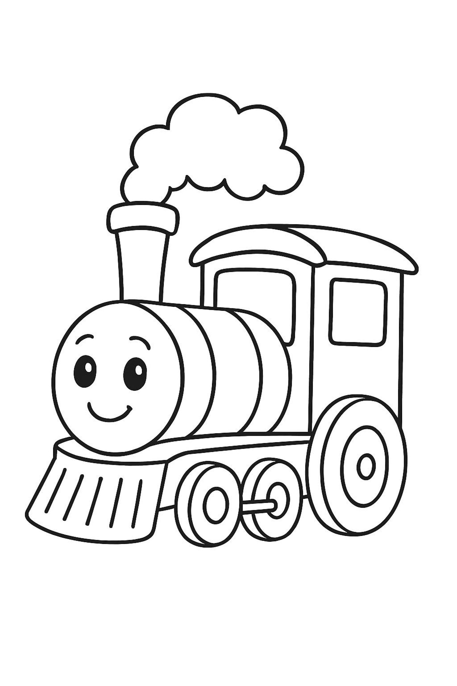 Funny Cartoon Car Train Engine Coloring Page - Etsy