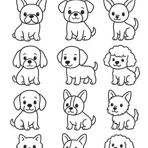 Puede incluir: Ilustraci&oacute;n en blanco y negro de varias razas de perros peque&ntilde;os. La imagen presenta dibujos de estilo caricatura de diferentes perros, incluyendo un Bulldog Franc&eacute;s, un Chihuahua y un Caniche. El texto "SMALL DOGS" est&aacute; en la parte superior.