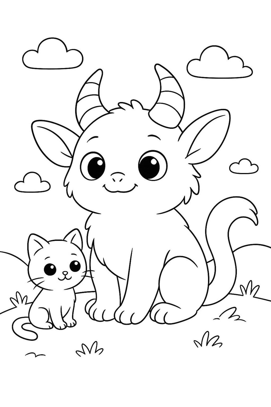 Labubu and Kitten Coloring Page - Etsy Australia