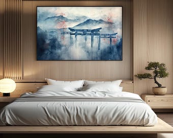 Torii Gate Watercolor Painting: Japanese Shinto Art Poster
