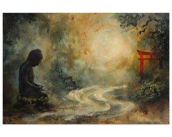 Zen Buddha Torii Gate Art Print | Shinto Oil Painting (Rolled)
