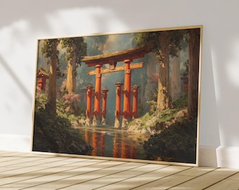 Oil painting Poster of Torii Gate in the forrest | Shinto art | 800+ DPI | Independent art