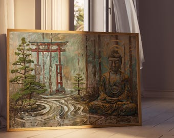Zen Buddha Torii Gate Oil Painting | Museum Grade Print