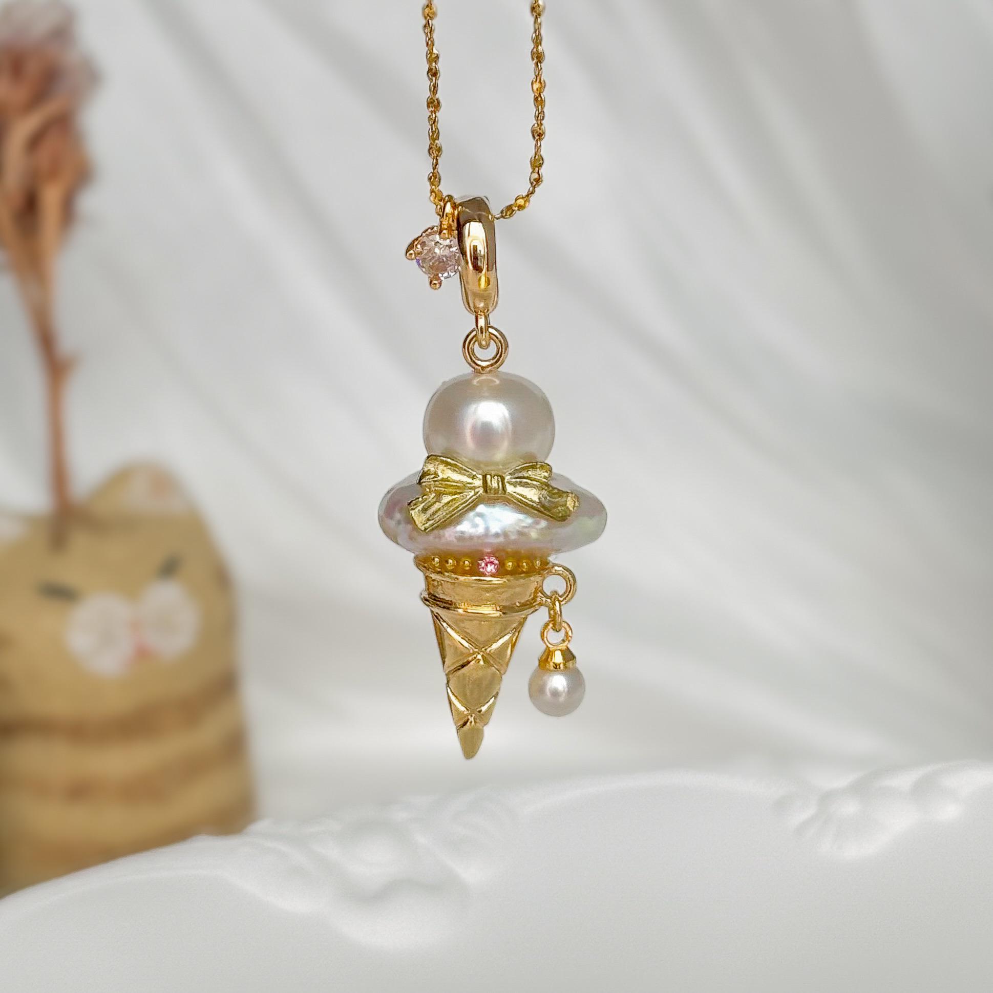 パールアイスクリームネックレス バロック調ハンドメイド | 気まぐれな