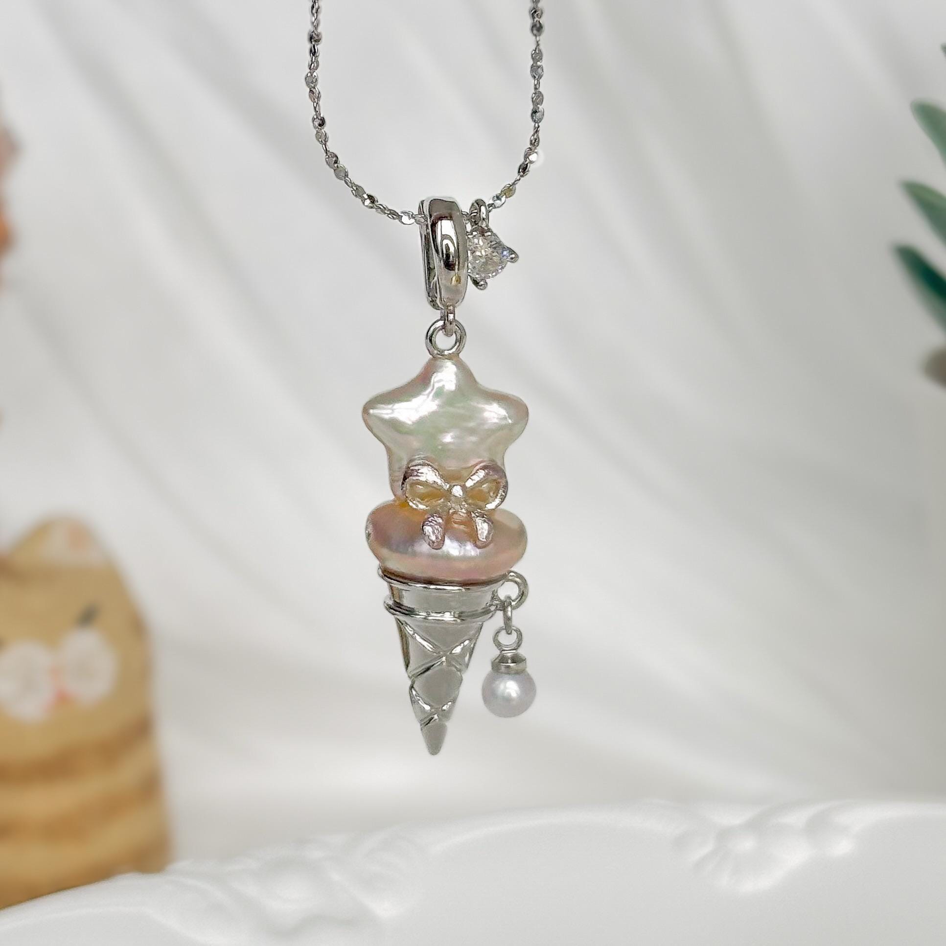 パールアイスクリームネックレス バロック調ハンドメイド | 気まぐれな 
