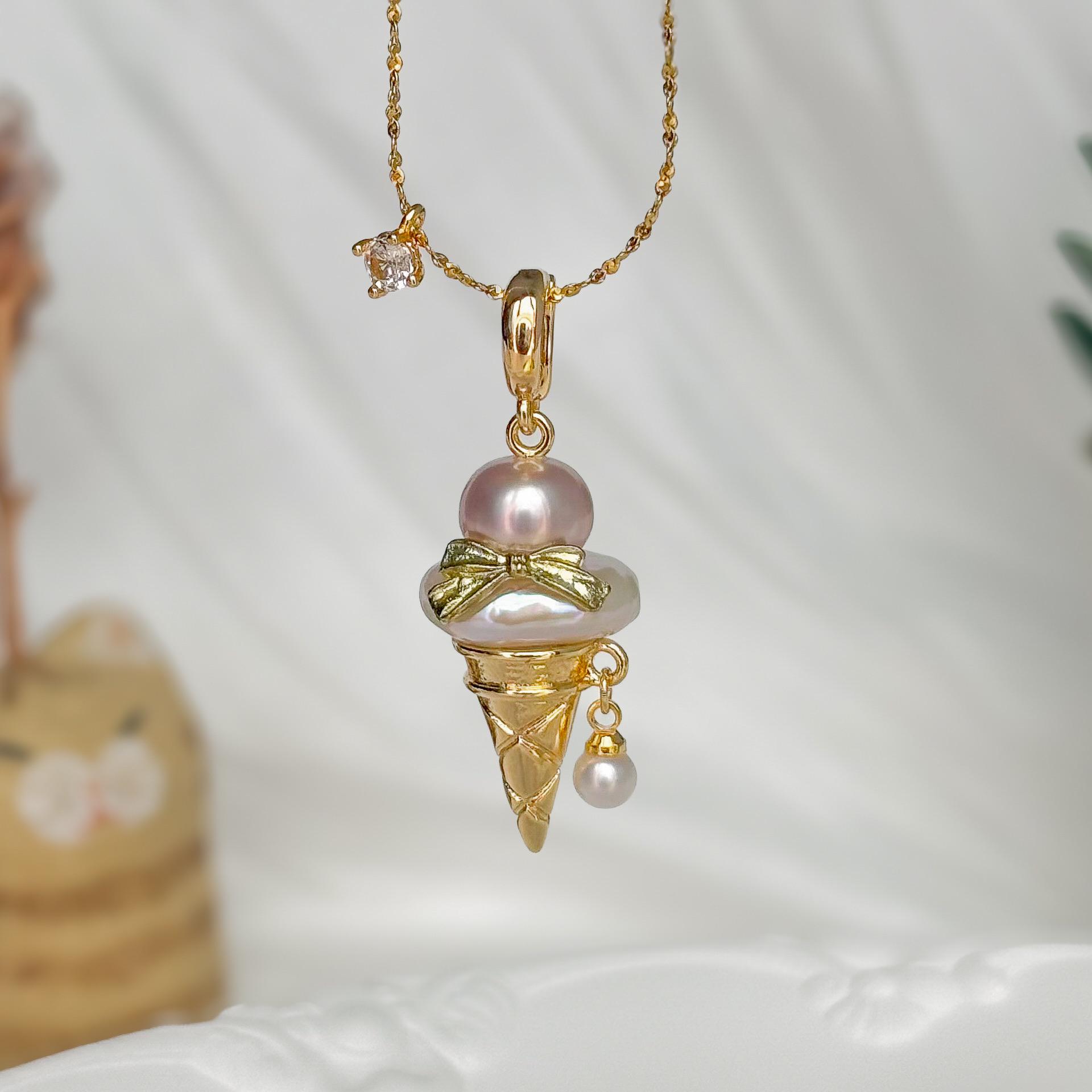 パールアイスクリームネックレス バロック調ハンドメイド | 気まぐれな 