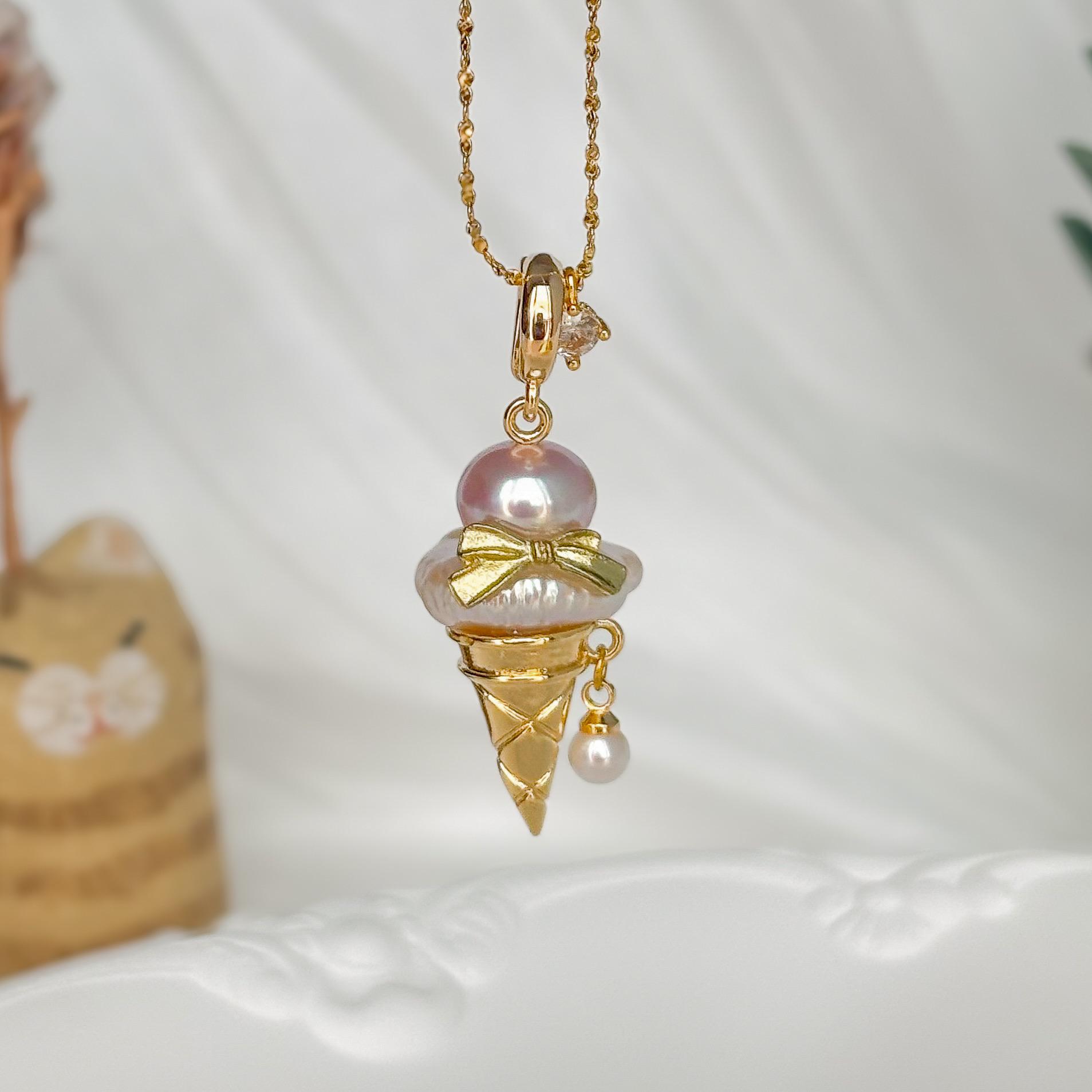 パールアイスクリームネックレス バロック調ハンドメイド | 気まぐれな