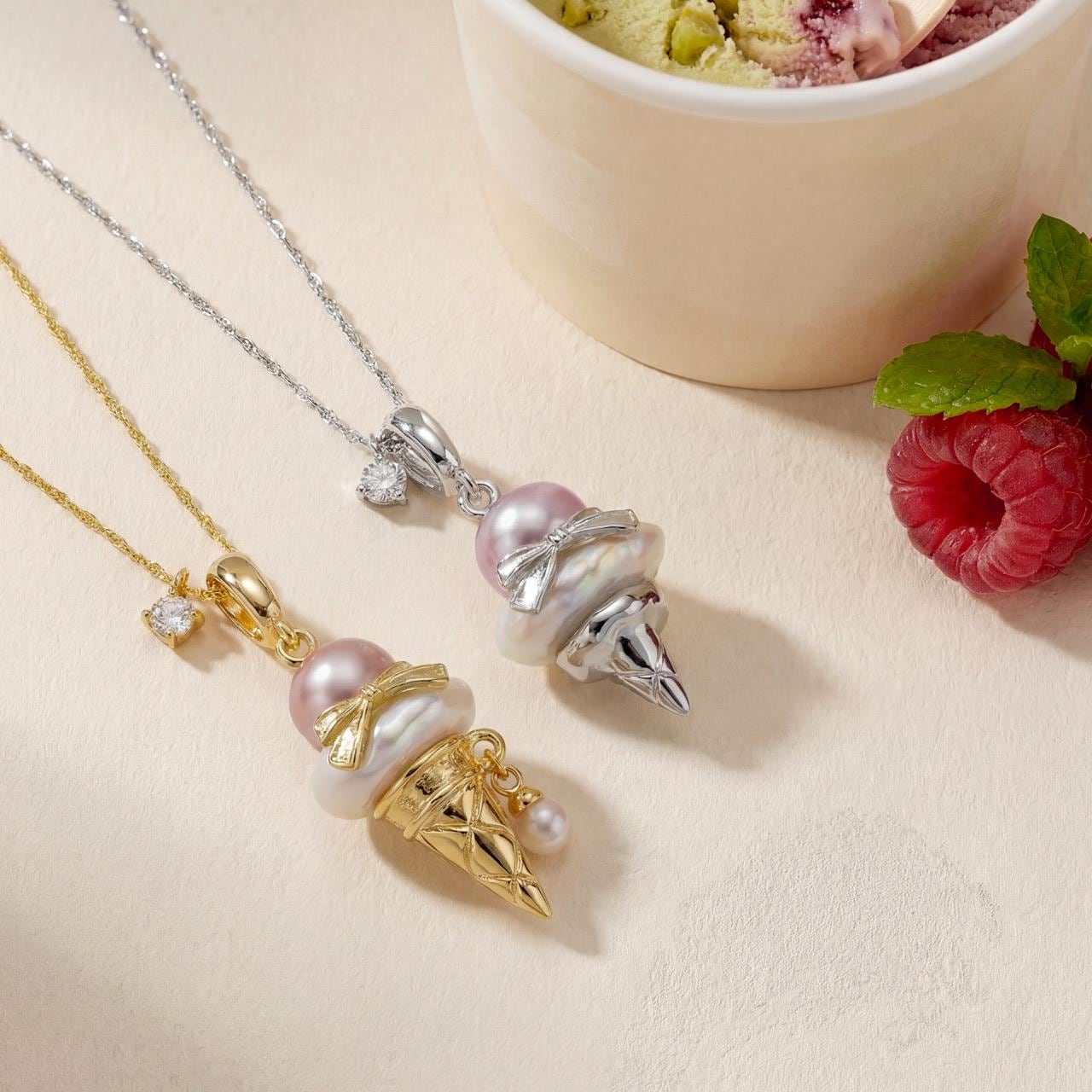 パールアイスクリームネックレス バロック調ハンドメイド | 気まぐれな