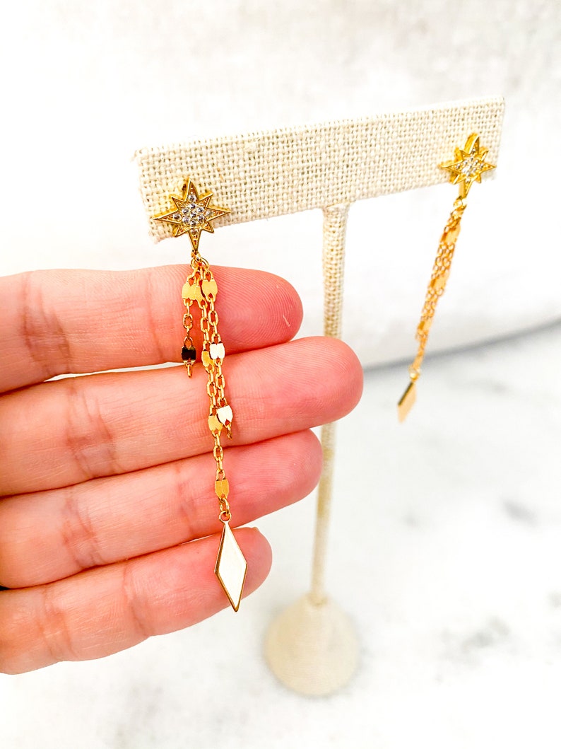 North Star Dainty Chain Drop Earrings