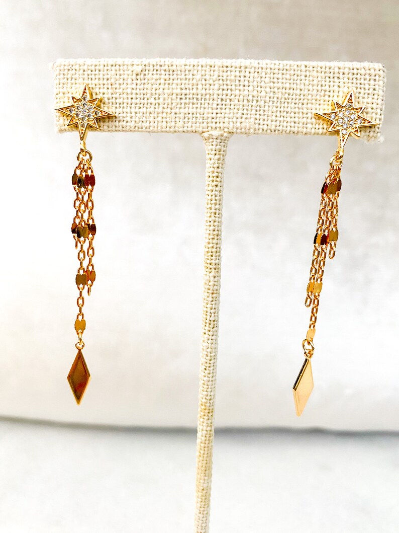 North Star Dainty Chain Drop Earrings