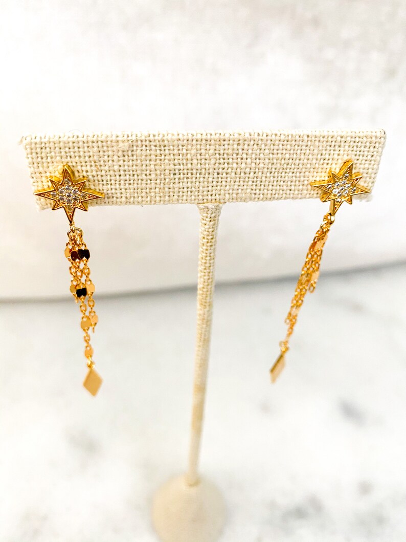 North Star Dainty Chain Drop Earrings