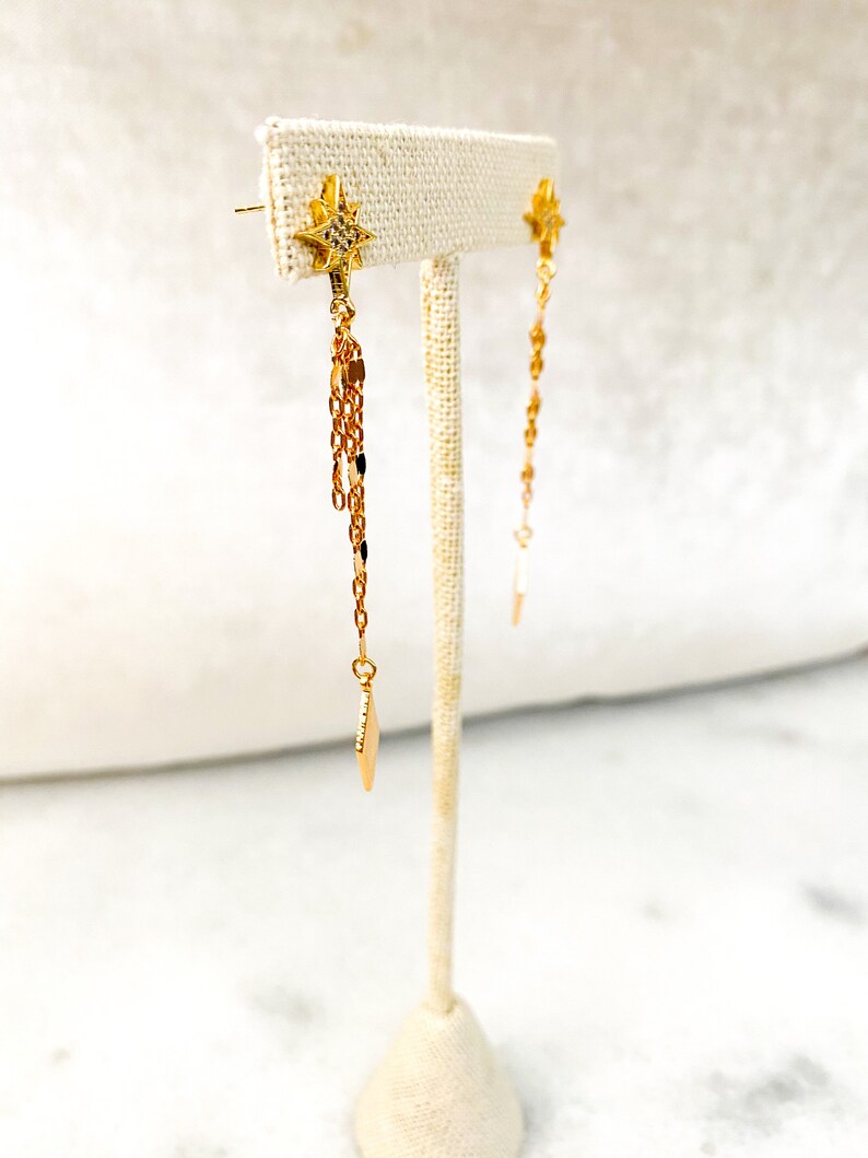 North Star Dainty Chain Drop Earrings