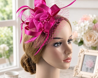 Tocado de plumas con red para bodas, Derby, carreras de Ascot, cócteles y sombrero con diadema.