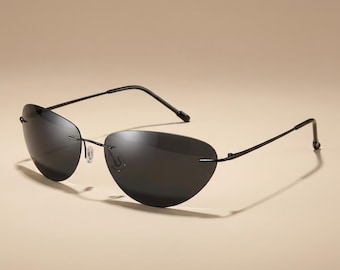 Matrix Inspired Rimless Sunglasses – Neo Polarized Shades, Ultralight Retro Eyewear Deadstock Sunglasses Vintage 1990s