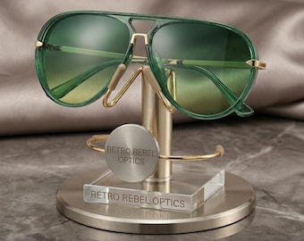 Green 70s Gradient Aviators Sunglasses Oversized  Pilot Shades