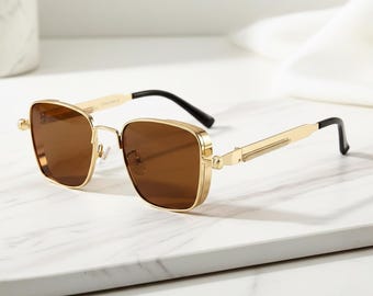 Steampunk Rectangle Sunglasses: Retro 90s Unisex Goggles