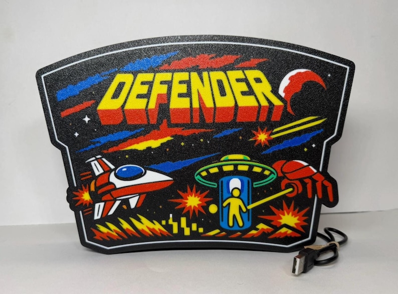 Defender Arcade LED Lighted Sign, 3D Printed and Handmade, Home Office ...