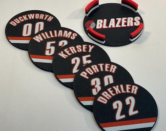 Retro Portland Trail Blazers Coasters with Holder, 90's Team, Drexler, Porter, Kersey