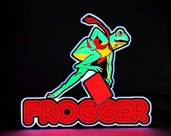 Frogger LED Lighted Sign with remote, retro arcade collectible, 3D Printed and handmade, 1980's nostalgia, office/mancave/she-shed ready