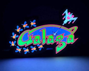 Galaga LED Lighted Sign with remote, retro arcade collectible, 3D Printed and handmade, 1980's nostalgia, office/mancave/she-shed ready