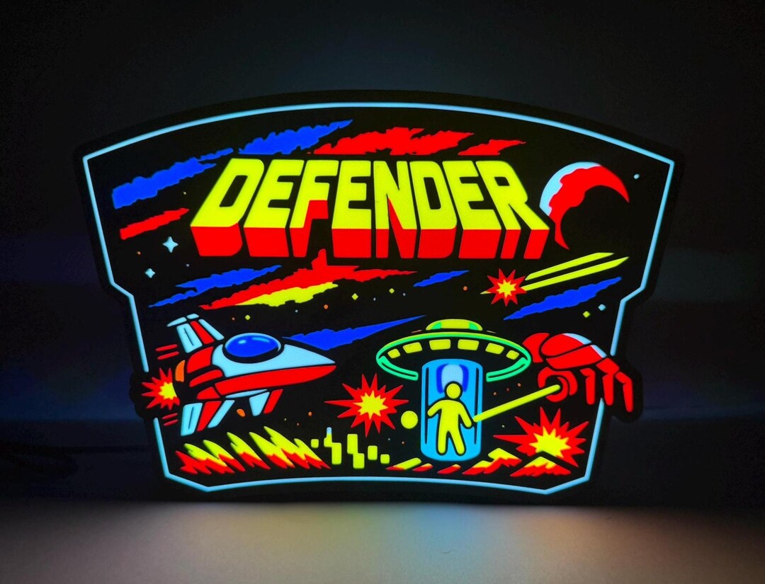 Defender Arcade LED Lighted Sign, 3D Printed and Handmade, Home Office ...