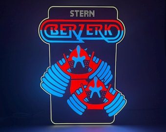 Berzerk Arcade LED Lighted Sign with remote, retro arcade collectible, 3D Printed and handmade, 1980's nostalgia, home or office ready.