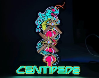 Centipede LED Lighted Sign with remote, retro arcade collectible, 3D Printed and handmade, 1980's nostalgia, office/mancave/she-shed ready