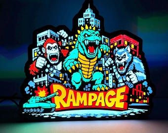 Rampage Arcade LED Lighted Sign, 3D Printed and handmade, home office/mancave/she-shed ready.