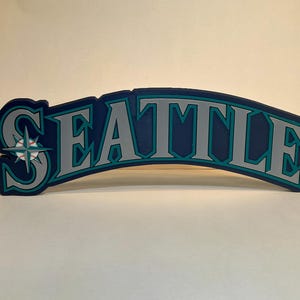 Seattle Mariners Away jersey logo sign. 2025 AL West Division Champions. 3D Printed sign for home, office, She-Shed, or Mancave. 14" long.