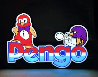 Pengo LED Lighted Sign with remote, retro arcade collectible, 3D Printed and handmade, 1980's nostalgia, office/mancave/she-shed ready