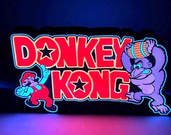 Donkey Kong LED Lighted Sign with remote, retro arcade collectible, 3D Printed and handmade, 1980's nostalgia, office/mancave/she-shed ready
