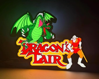 Dragon's Lair Arcade LED Lighted Sign. 3D Printed and handmade, home office/mancave/she-shed ready.