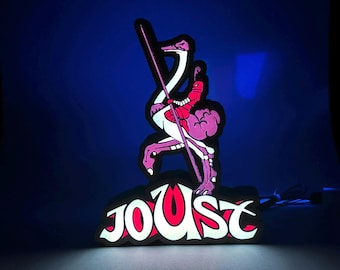 Joust LED Lighted Sign with remote, retro arcade collectible, 3D Printed and handmade, 1980's nostalgia, office/mancave/she-shed ready