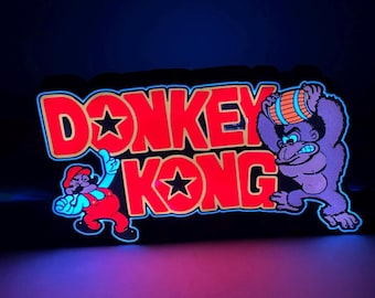 Donkey Kong LED Lighted Sign with remote, retro arcade collectible, 3D Printed and handmade, 1980's nostalgia, office/mancave/she-shed ready