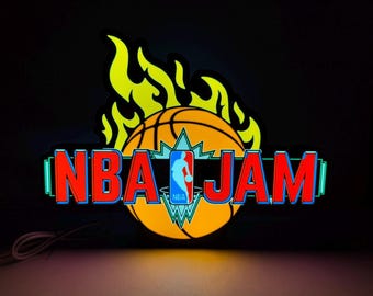 NBA Jam LED Lighted Sign with remote, retro arcade collectible, 3D Printed and handmade, 1980's nostalgia, home or office ready.