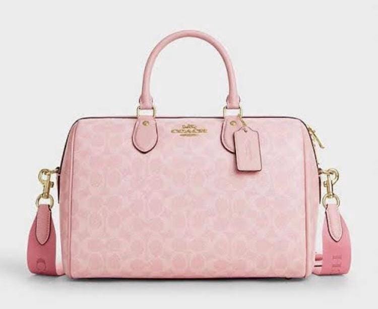 NEW Authentic Coach Pink Rowan Medium Satchel Bag in Signature